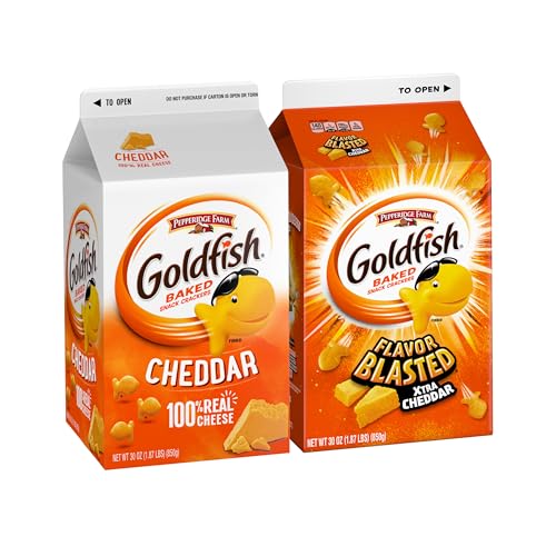 Goldfish Dynamic Duo Variety Pack, Colors Cheddar & Flavor Blasted Xtra Cheddar, Snack Packs, 20 Ct
