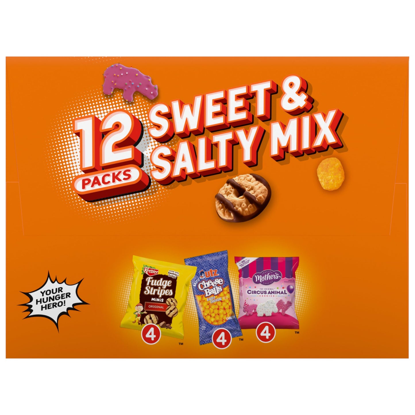 Keebler Sweet & Salty Mix, Keebler Fudge Stripes, Mother's Circus Animals, Utz Mini Cheese Balls, 1 Oz. (Pack of 12)