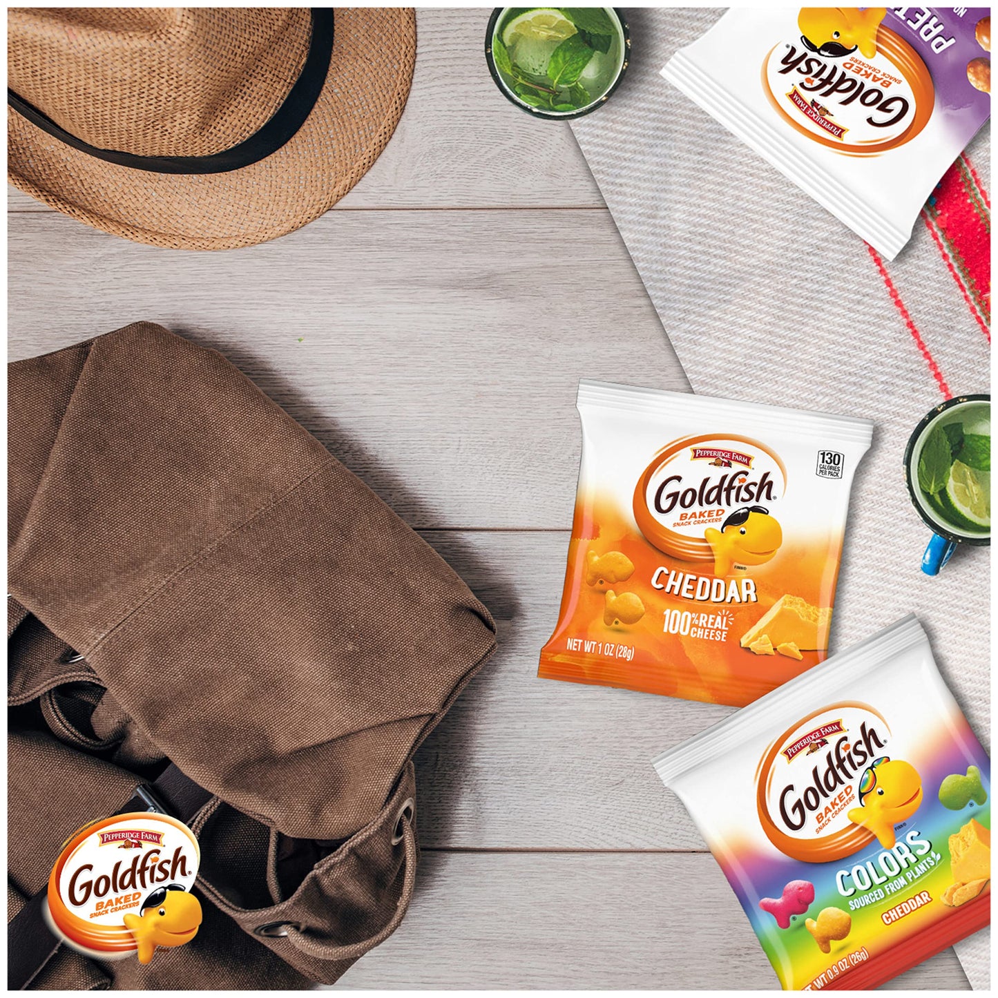 Goldfish Dynamic Duo Variety Pack, Colors Cheddar & Flavor Blasted Xtra Cheddar, Snack Packs, 20 Ct