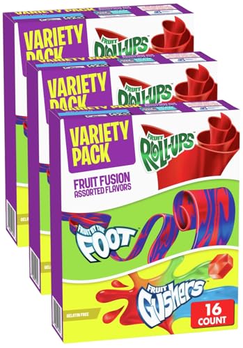 Fruit Roll-Ups, Fruit by the Foot, Gushers, Snacks Variety Pack, Kids Snacks, Halloween Candy Alternative, 16 ct