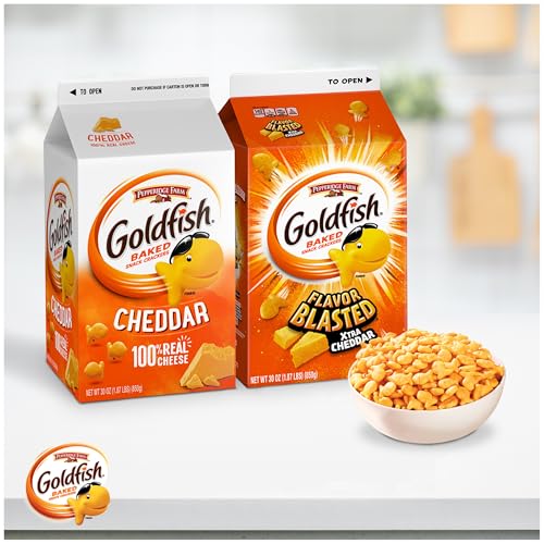 Goldfish Dynamic Duo Variety Pack, Colors Cheddar & Flavor Blasted Xtra Cheddar, Snack Packs, 20 Ct