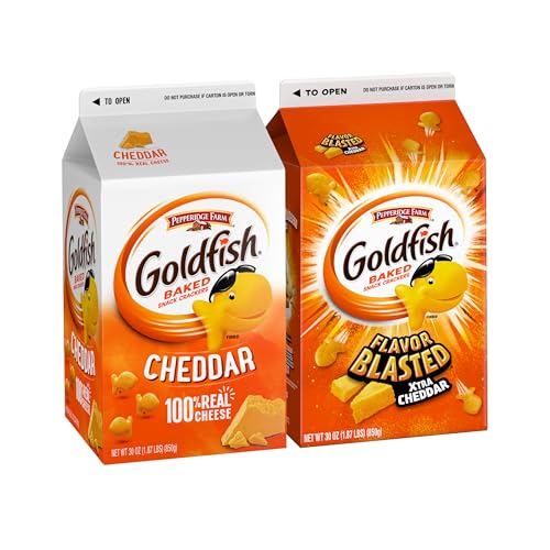Goldfish Dynamic Duo Variety Pack, Colors Cheddar & Flavor Blasted Xtra Cheddar, Snack Packs, 20 Ct
