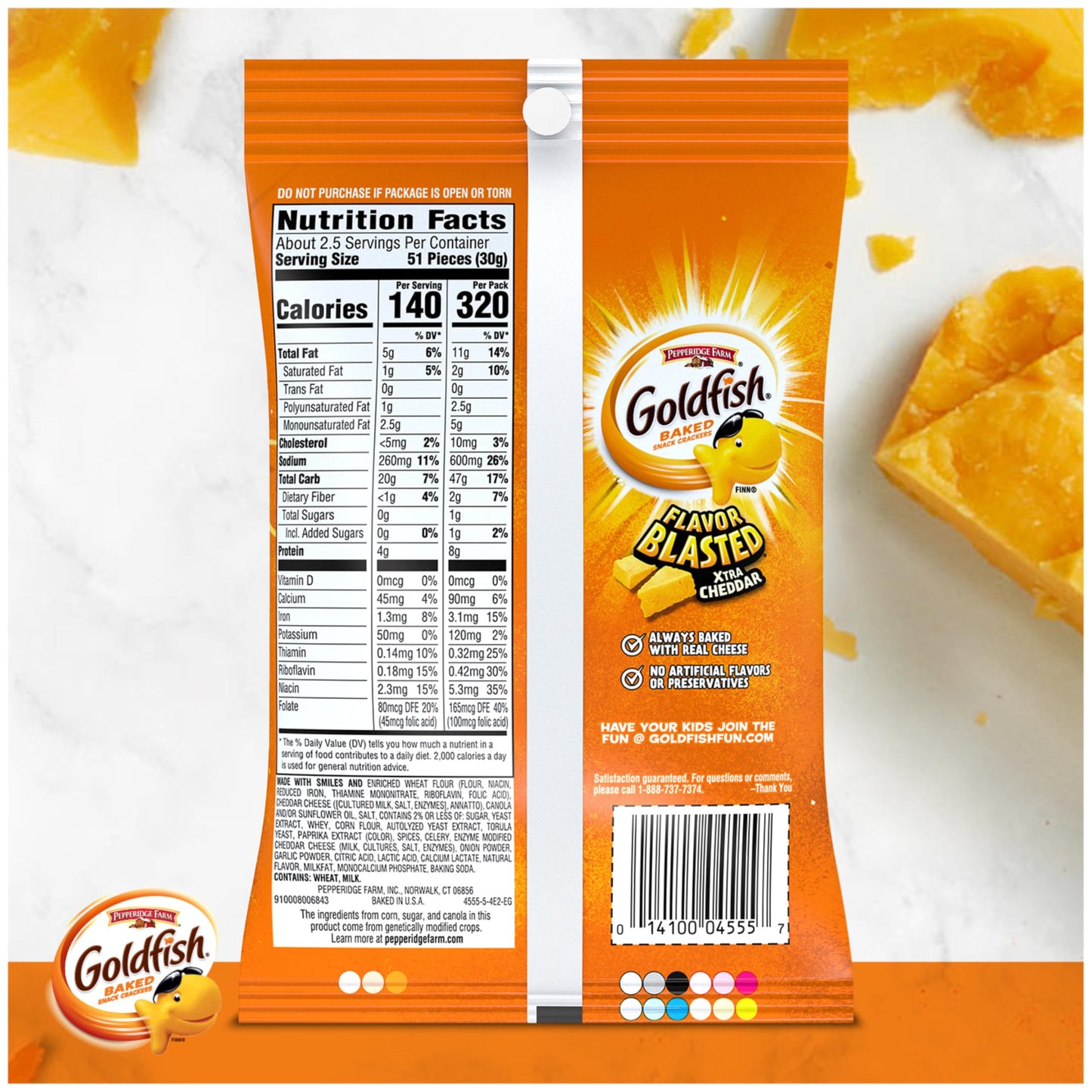 Goldfish Dynamic Duo Variety Pack, Colors Cheddar & Flavor Blasted Xtra Cheddar, Snack Packs, 20 Ct