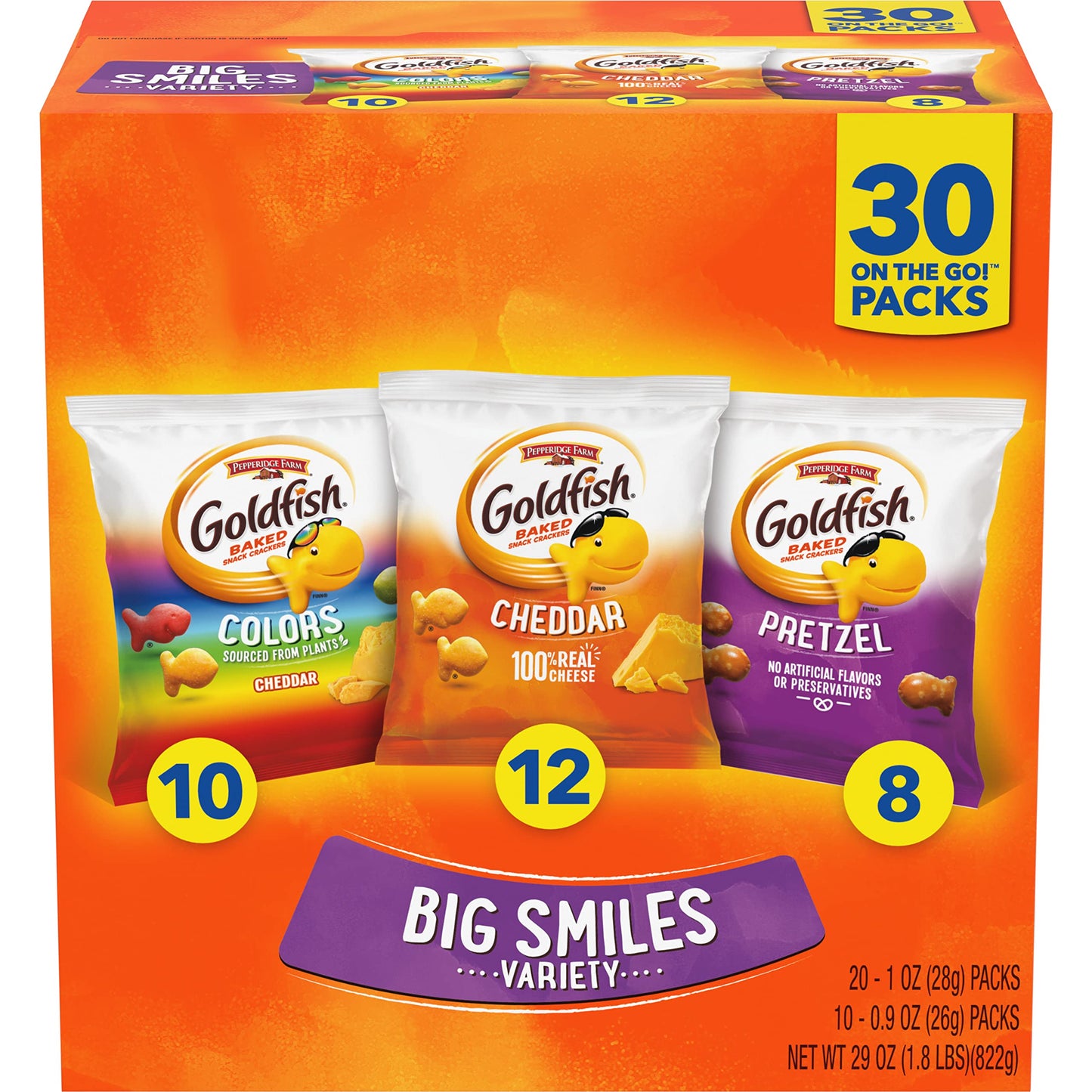 Goldfish Dynamic Duo Variety Pack, Colors Cheddar & Flavor Blasted Xtra Cheddar, Snack Packs, 20 Ct