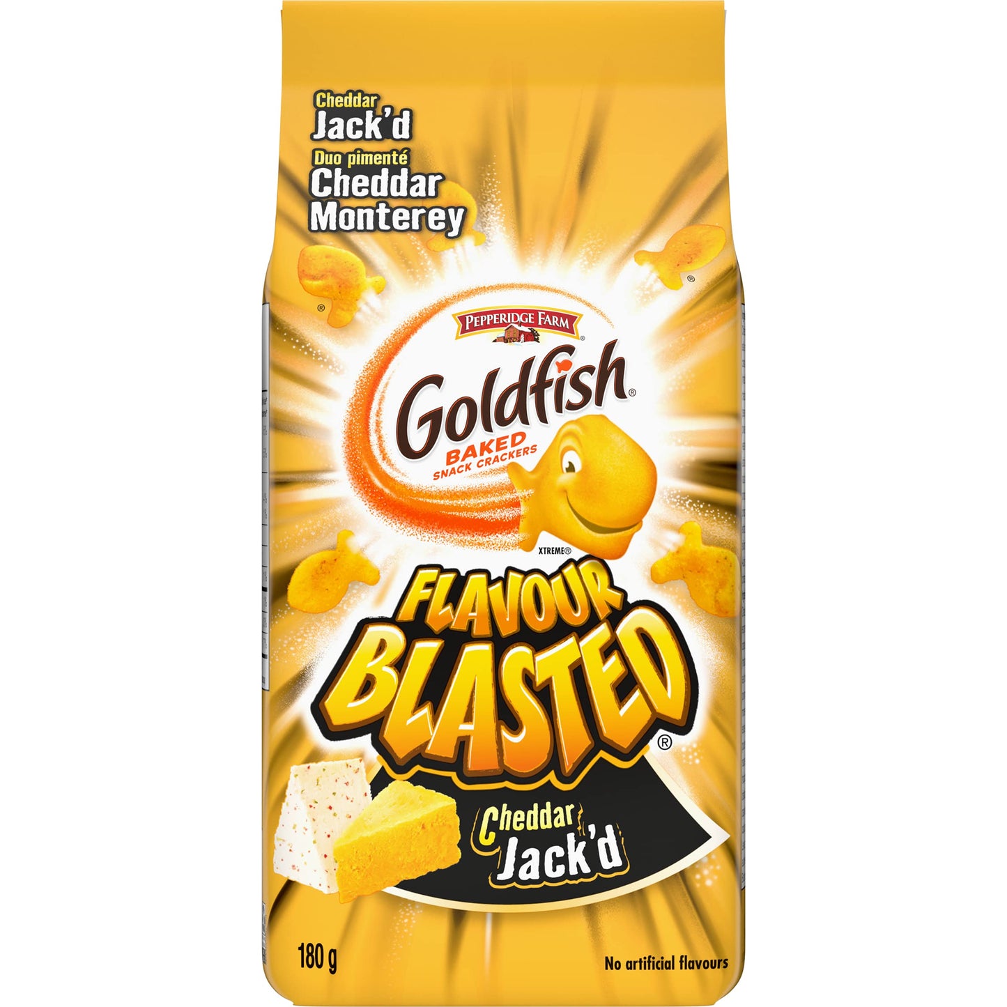 Goldfish Dynamic Duo Variety Pack, Colors Cheddar & Flavor Blasted Xtra Cheddar, Snack Packs, 20 Ct