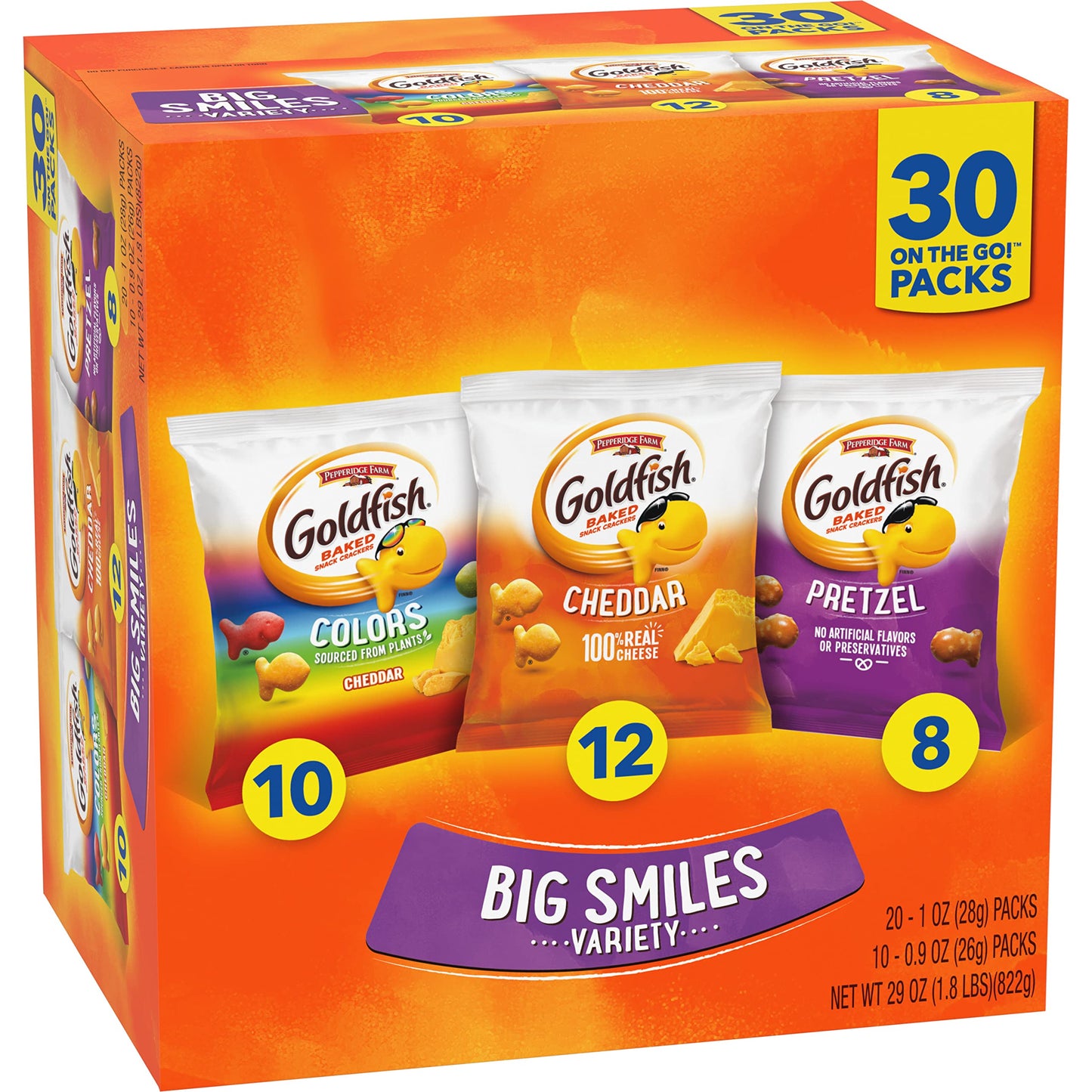 Goldfish Dynamic Duo Variety Pack, Colors Cheddar & Flavor Blasted Xtra Cheddar, Snack Packs, 20 Ct