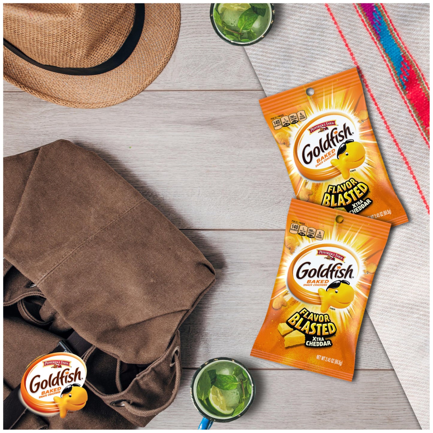 Goldfish Dynamic Duo Variety Pack, Colors Cheddar & Flavor Blasted Xtra Cheddar, Snack Packs, 20 Ct