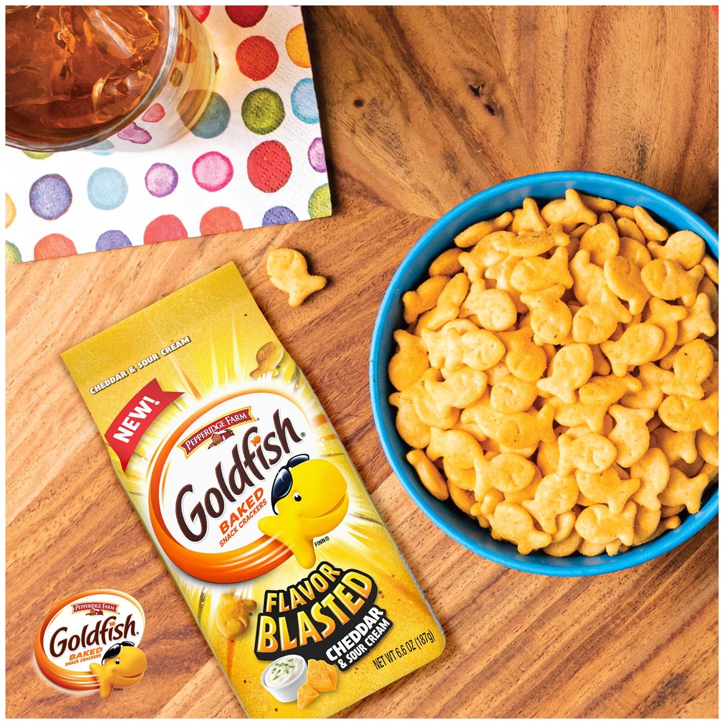 Goldfish Dynamic Duo Variety Pack, Colors Cheddar & Flavor Blasted Xtra Cheddar, Snack Packs, 20 Ct