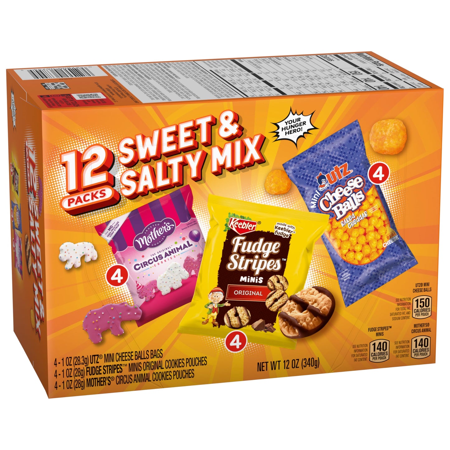 Keebler Sweet & Salty Mix, Keebler Fudge Stripes, Mother's Circus Animals, Utz Mini Cheese Balls, 1 Oz. (Pack of 12)
